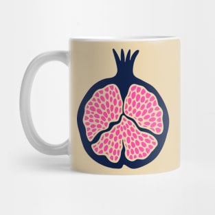 POMEGRANATE Fresh Plump Ripe Tropical Fruit in Dark Blue with Cream and Fuchsia Hot Pink Seeds - UnBlink Studio by Jackie Tahara Mug